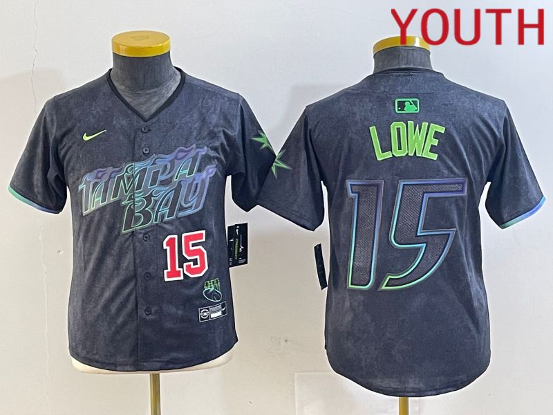 Youth Tampa Bay Rays #15 Lowe Black City Edition Nike 2024 MLB Jersey style 2